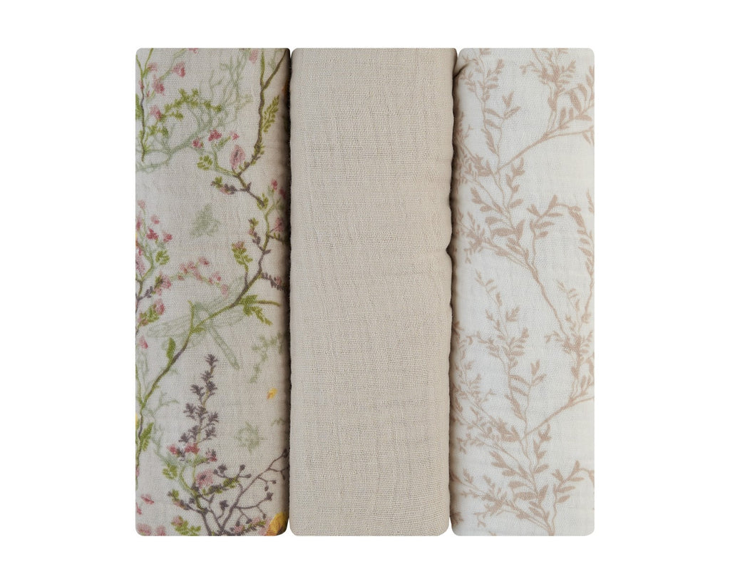 Комплект 3 бр муселинови пелени 75х75 см Secret Garden Beige | Kikkaboo