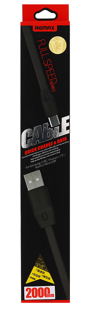 Кабел за данни micro USB Flat, Remax Full Speed, 2м, Черен, Бял - 14350
