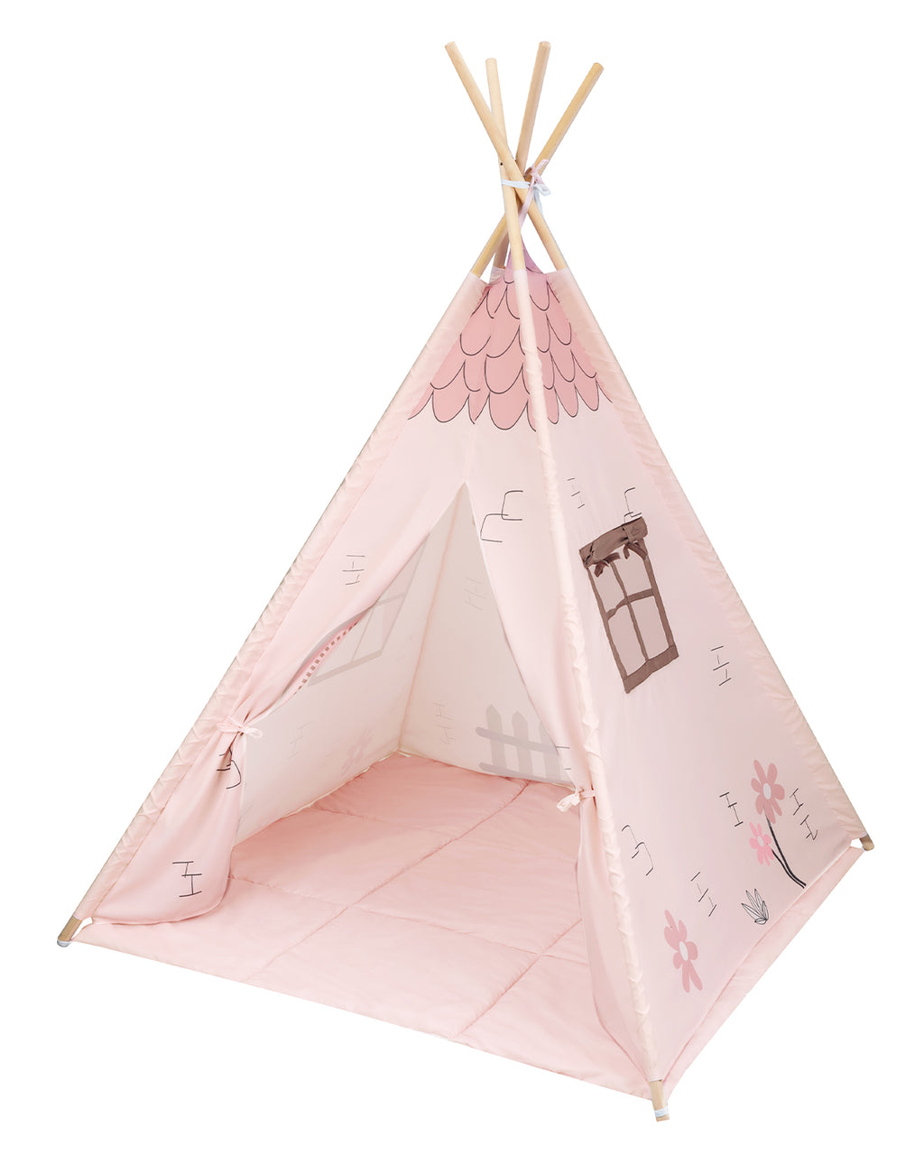 Дървена палатка за игра с мека подложка - Pink House - снимка 2