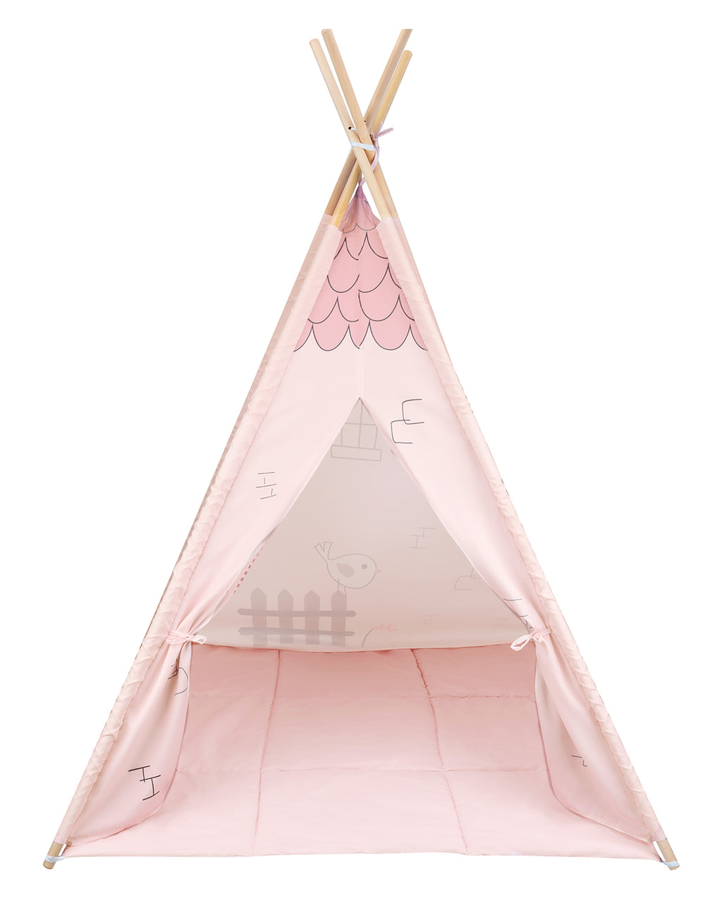 Дървена палатка за игра с мека подложка - Pink House - снимка 4