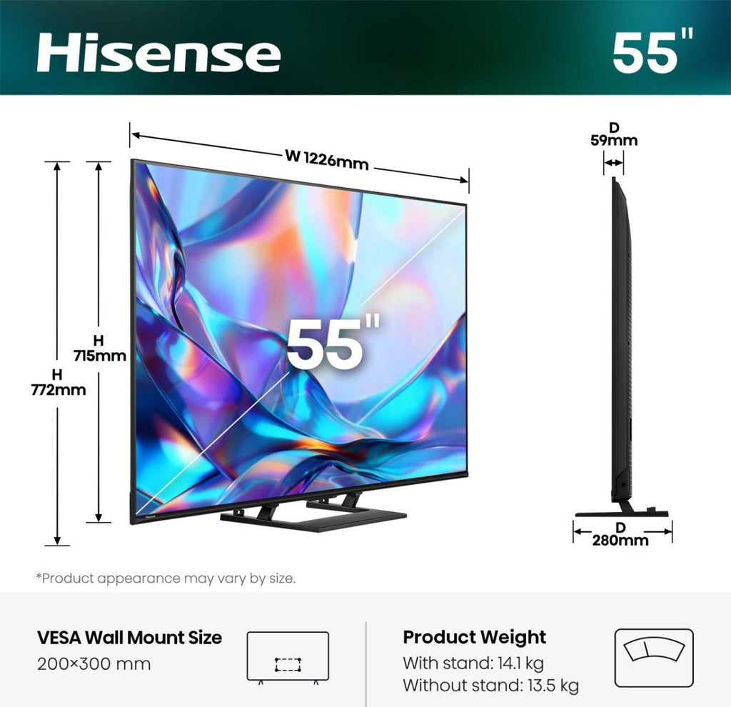 Hisense 55A7S 55 инча размери и VESA монтаж